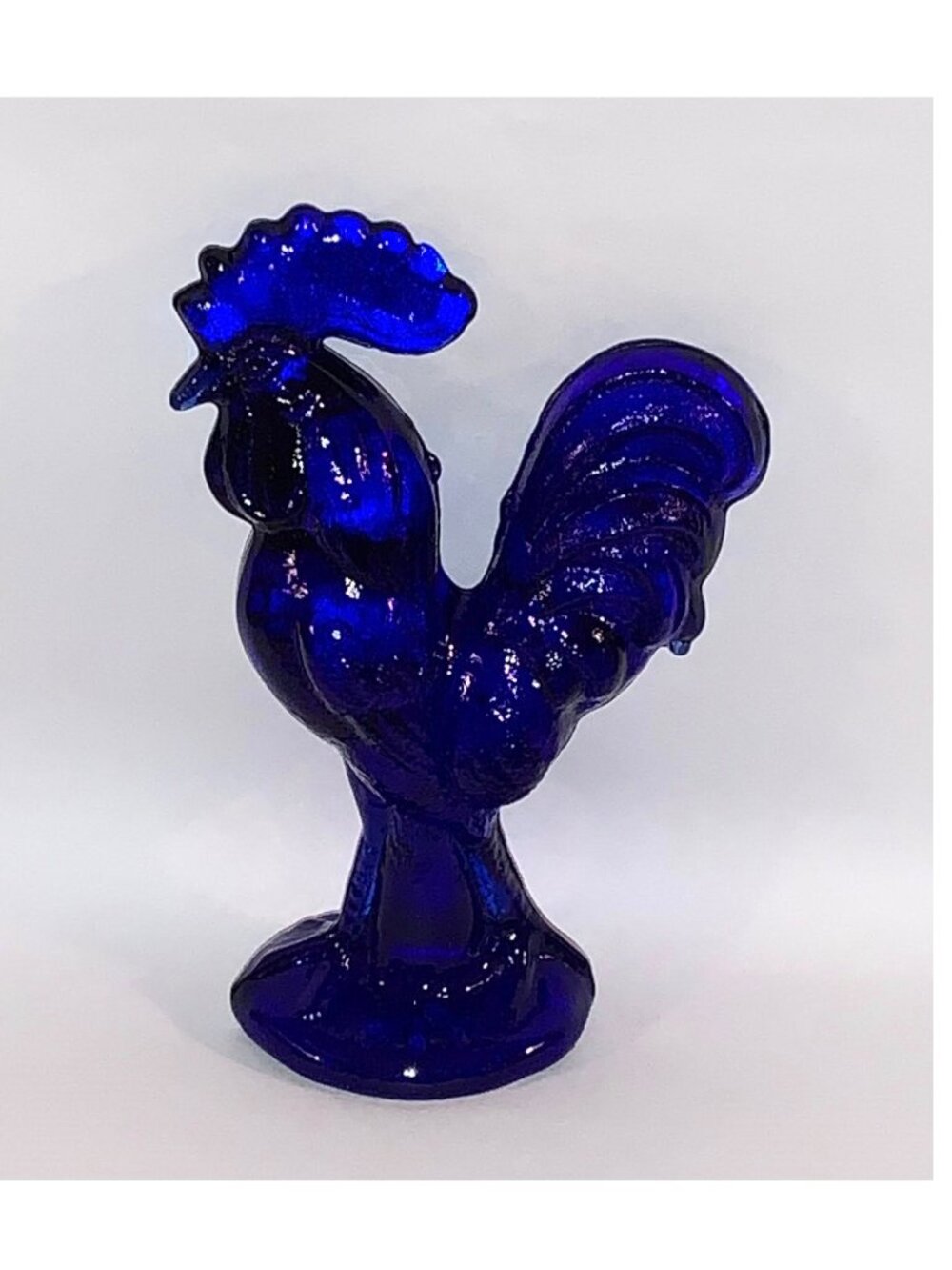 Vintage Cobalt Blue Mini Glass Rooster Figurine (4" tall)